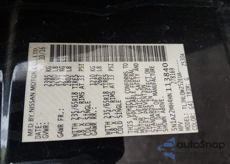 2017 Nissan Murano Sv z USA, uszkodzony, nr VIN 5N1AZ2MH4HN113840